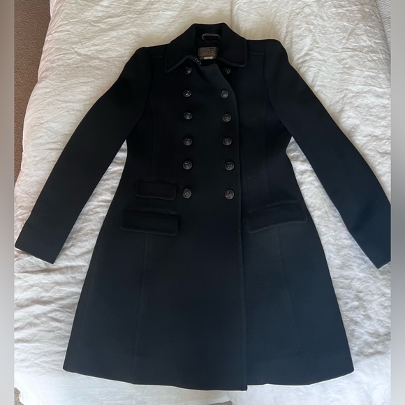 Jcrew Black Townhouse Double Cloth Wool Double Breasted Coat 8 Metal Buttons - Picture 1 of 11